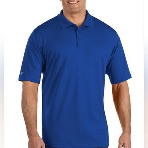 Antigua Men's Cobalt Blue Logo Windowpane 3 Button Polo Shirt Size Medium EUC